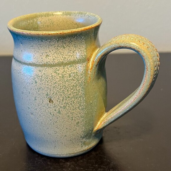 Handcrafted Hand Thrown Studio Art Pottery Mug w/ Celadon Glaze ~ Artist Signed - Picture 8 of 16